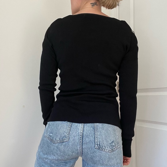 AVALIN V-Neck Knit Top with Shoulder Buckle Details - Picture 7 of 9